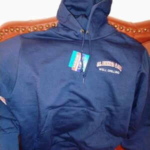 Navy Blue Mens Oil Well Drilling Company Hoodie NWT